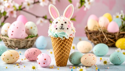 Easter dessert, cute bunny ice cream