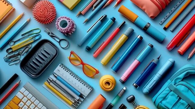 Creative Flat Lay of School Supplies for Back to School Concept, Educational Materials