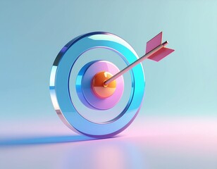 Modern dijital bağlamda doğruluğu, hedefe ulaşmayı, odaklanmayı ve iş hedeflerini simgeleyen oklu şeffaf cam tarzı hedefin minimal 3B simgesi

