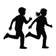 Children running silhouette black white