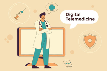 Doctor using telemedicine technology for online medical consultation providing remote healthcare ser