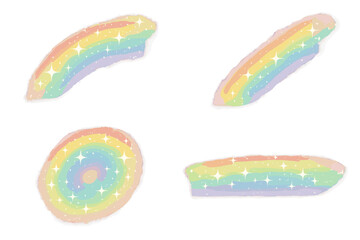 Obraz premium Glittering rainbow reflection highlights with sparkling stars overlay, colorful glare dispersion effects for social media backgrounds, product presentations, photo shoots, layered 4 design elements