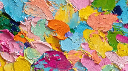 A lively impasto painting bursting with a spectrum of colors and textures, forming a dynamic and visually captivating abstract composition