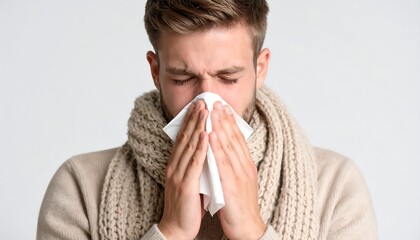 Man with tissue covering nose