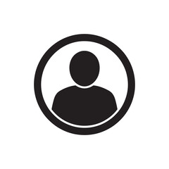 A simple black and white illustration of a person icon within a circle