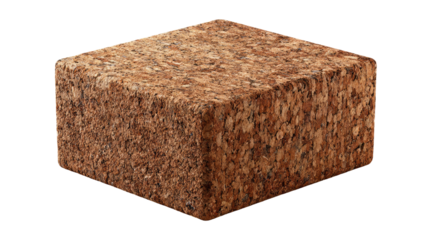 Natural cork block with textured surface eco friendly material for crafts yoga support or home decoration isolated on white background