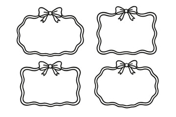 Vintage ribbon frames set. Hand-drawn doodle style borders with bow. For greeting card, wedding, menu, birthday, party invitation. Retro wavy label tag collection.
