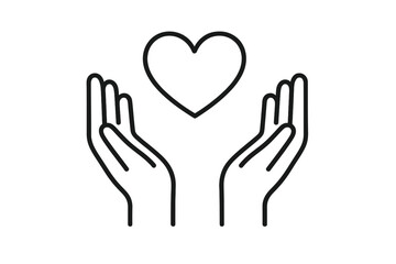 Obraz premium Hands with heart line icon. Metaphor for love, generosity, charity, sharing, kindness, hope. Vector symbol for emotional support, mental health, donation, and compassion.