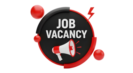 Job vacancy sign with megaphone isolated on transparent background announces new opportunity