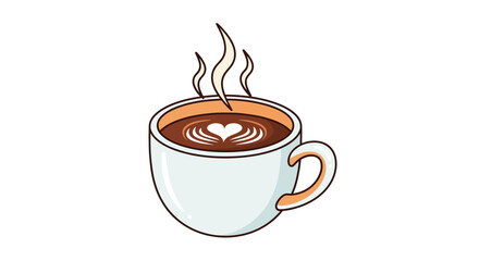 Aromatic Coffee Cup with Heart Design Steam Illustration on White Background