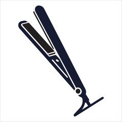 Sleek Dark Blue Hair Straightener Icon: Modern Minimalist Style, Beauty Salon Graphic