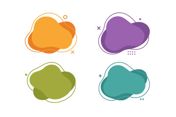 Set of modern organic shapes and fluid vector elements. Abstract liquid banners with frames for text. Trendy colorful gradient blobs. Geometric graphic design background.