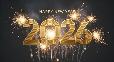 Elegant Golden Art Deco 2026 New Year Greeting with Sparkler Celebration