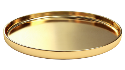 Shiny golden circular plate with elegant metallic finish luxury decorative dinnerware for festive dining or home accent isolated on white background