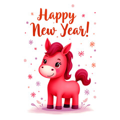 Happy New Year card with a cute red horse