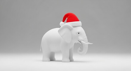 White elephant wearing a red santa hat isolated on white background, symbolizing christmas or a festive celebration