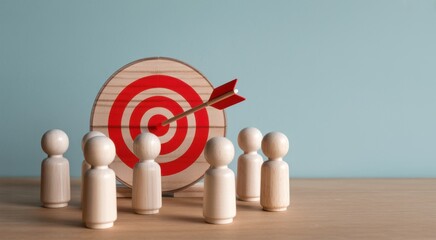 Precision in Sight: A team of miniature figures focused on a bullseye, embodying teamwork and goal-oriented strategy in this visually engaging composition.