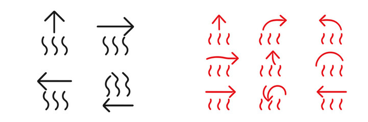 Different arrow designs demonstrating various directional motions and flow patterns in a minimalist style