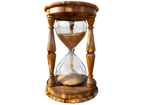 rustic wooden hourglass isolated on transparent background.