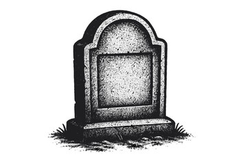 Tombstone gravestone halftone illustration. Spooky Halloween horror clipart. Vintage grunge dot texture. Cemetery grave marker for death memorial. RIP funeral concept design.