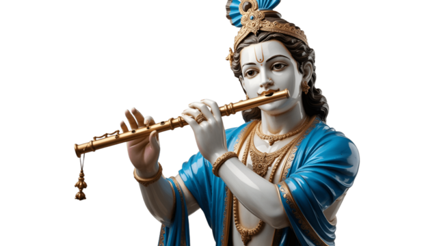 A statue of Lord Krishna playing flute.