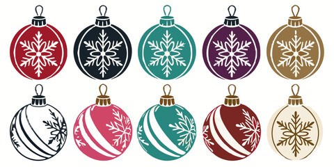 Christmas Ornament Balls Set &ndash;Classic Colors, Vector File, Transparent Background