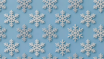 Pattern of white snowflakes on a light blue background.
