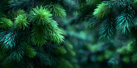 Background of Christmas tree branches. Happy New Year green theme background. 3d rendering.