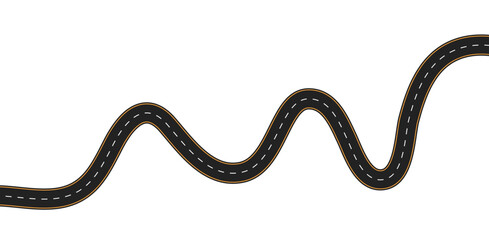 Long winding and curved road, winding and curved road from a top view isolated from the background, illustration. Vector eps10	