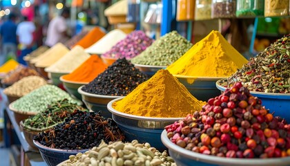 Vibrant Colorful Spices at a bustling Market