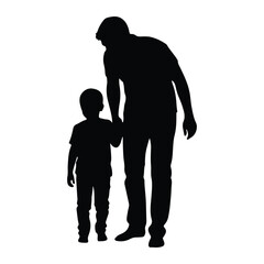 Father and son holding hands silhouette black and white