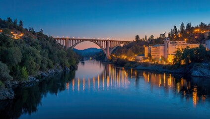 Obraz premium Bridge over river at dusk