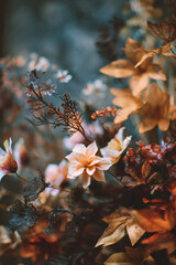 Purple flowers with motion blur effect. Dreamy and abstract floral background for art project.