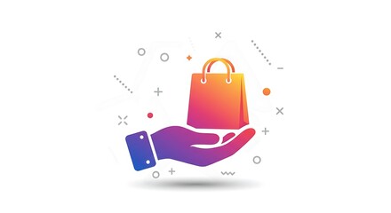 Modern Gradient Icon of a Hand Holding a Shopping Bag