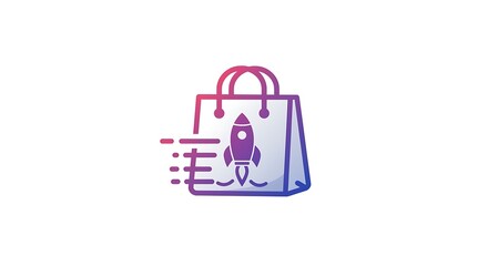 Shopping bag with a rocket symbol representing fast delivery or launch