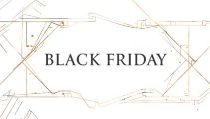 Black friday text with gold geometric frame on a black background for sales and promotion events