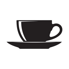 Cup of coffee and tea with mug and saucer icon on white background