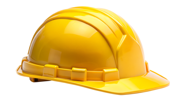 Yellow hard hat isolated on transparent background the protective equipment is used in construction, mining, and other industries to protect the head