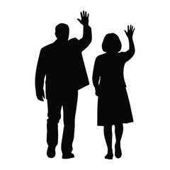Fototapeta premium Man woman waving greeting silhouette people