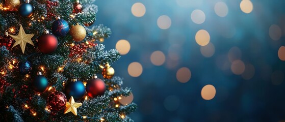A Christmas tree adorned with colorful ornaments and glowing lights, capturing the festive spirit of the holiday season