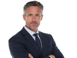 Middle-Aged Male Executive in Suit on Transparent Background