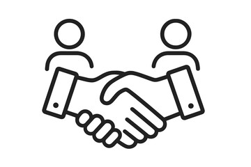 Handshake icon vector line art. Concept of business agreement, partnership, and trust. Symbol of cooperation, deal, and teamwork. Two people shaking hands for a successful contract.