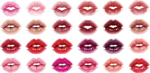 Glossy Lipstick Color Collection – Stylish Digital Lip Illustrations for Makeup, Fashion, Beauty, Cosmetics, Glamour, Branding, and Design Projects