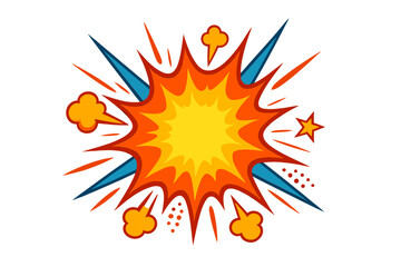 Comic explosion pop art element. Cartoon boom, bang or pow blast effect. Vector illustration of a dynamic burst with vibrant colors, illustrating impact and power for design.