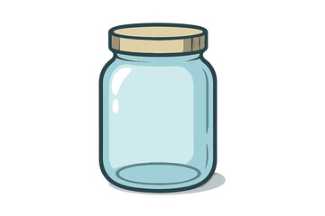 Empty glass jar vector icon. Isolated cartoon illustration for canning, food storage, and preservation. Clear container with lid for kitchen or homemade product mockup.