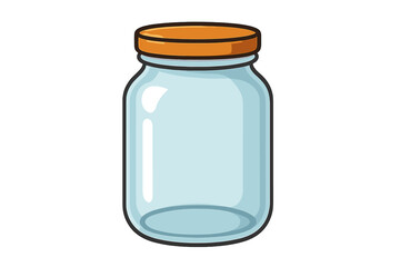 Empty glass jar vector illustration. Isolated cartoon icon for food preservation, kitchen storage. Clear container for canning jam, honey, or pickles. Graphic design element.