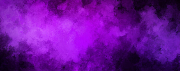 Abstract background of vibrant purple smoke or fog clouds billowing against a dark, black backdrop.