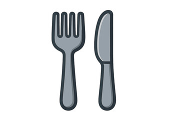 Fork and knife icon in flat style. Vector cartoon illustration of cutlery. Food and dining concept for restaurant menu, cafe, or kitchen. Silverware symbol for eating a meal.