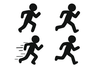 Running man icon set. Simple black silhouette of a person running, jogging and sprinting. Stick figure pictogram for fitness, sport logo, marathon or active lifestyle.