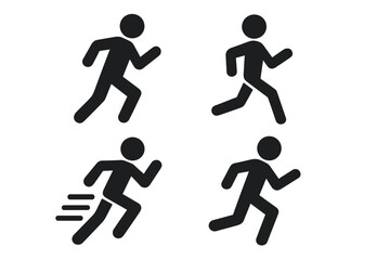 Running man icon set. Runner silhouette pictogram collection. Simple flat vector graphic for sport, fitness, exercise, and marathon. Fast run, sprint, and jogging symbols.